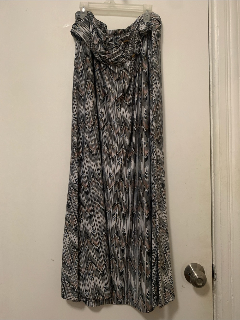 Robert Louis Chevron-Style Maxi Skirt in Black, Gray & Tan